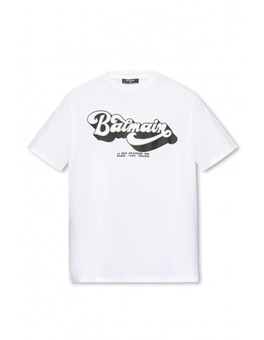 Tricou BALMAIN, Print 44 Rue Francois, Alb EG010BC44GAB