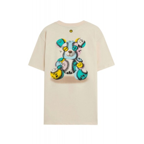 TRICOU BARROW,  Teddy Bear Multicolor Print on Back, Cream TRICOU BARROW,  Teddy Bear Multicolor Print on Back, Cream