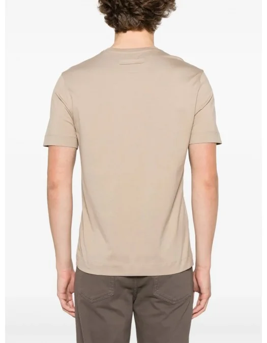 Tricou Zegna, Little Logo, Classic, Beige - F765UF360A9N02 Tricou Zegna, Little Logo, Classic, Beige - F765UF360A9N02