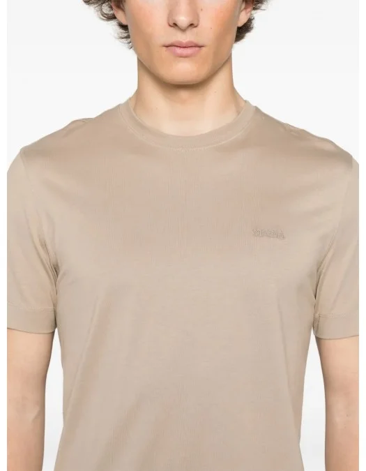 Tricou Zegna, Little Logo, Classic, Beige - F765UF360A9N02 Tricou Zegna, Little Logo, Classic, Beige - F765UF360A9N02