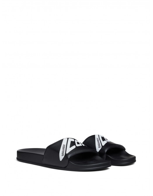 Papuci DSQUARED2, Logo Print, Icon Insert, Round, Black - FFM002816808241M063 Papuci DSQUARED2, Logo Print, Icon Insert, Round, Black - FFM002816808241M063