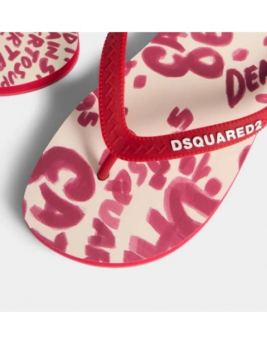Papuci Dsquared, Rebel Hibiscus Flip Flops - FFW000117208751M4236