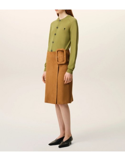 Cardigan AMI PARIS, Green Wool Crewneck Ami De Coeur Cardigan - FKC386KN0039A091