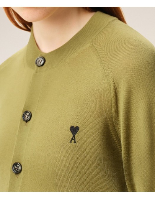 Cardigan AMI PARIS, Green Wool Crewneck Ami De Coeur Cardigan - FKC386KN0039A091