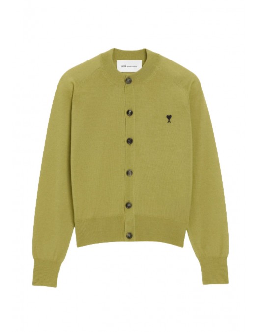 Cardigan AMI PARIS, Green Wool Crewneck Ami De Coeur Cardigan - FKC386KN0039A091