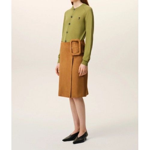 Cardigan AMI PARIS, Green Wool Crewneck Ami De Coeur Cardigan