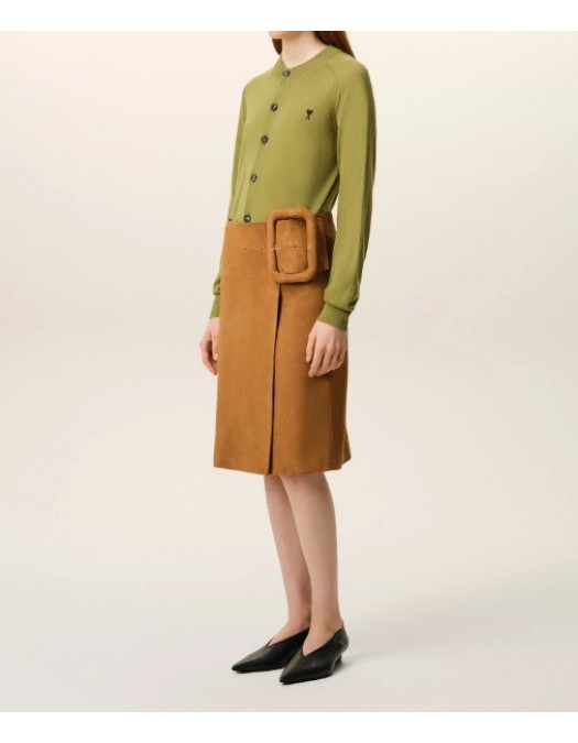 Cardigan AMI PARIS, Green Wool Crewneck Ami De Coeur Cardigan - FKC386KN0039A091