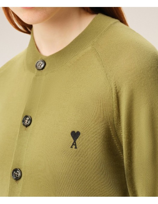 Cardigan AMI PARIS, Green Wool Crewneck Ami De Coeur Cardigan - FKC386KN0039A091