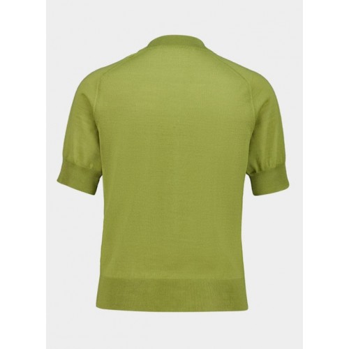 Cardigan AMI PARIS, Matcha Green Short-Sleeve Merino Wool Cardigan