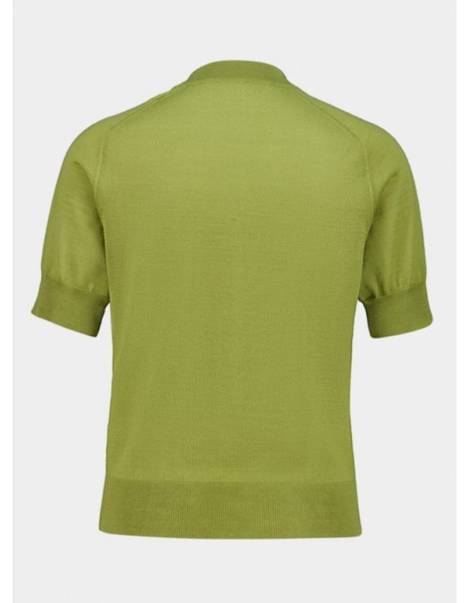 Cardigan AMI PARIS, Matcha Green Short-Sleeve Merino Wool Cardigan - FKC387KN0039A091