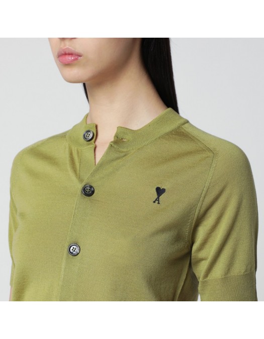 Cardigan AMI PARIS, Matcha Green Short-Sleeve Merino Wool Cardigan - FKC387KN0039A091