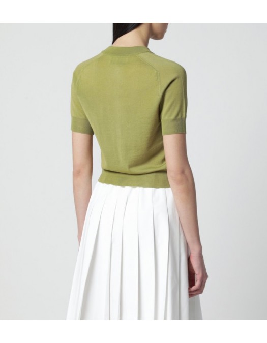 Cardigan AMI PARIS, Matcha Green Short-Sleeve Merino Wool Cardigan - FKC387KN0039A091