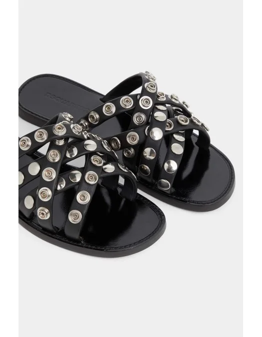 Papuci DSQUARED2, Allover Studs Flat, Black - FSM0082015083002124 Papuci DSQUARED2, Allover Studs Flat, Black - FSM0082015083002124