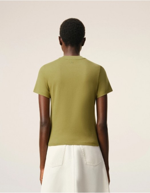 Tricou AMI PARIS, Green Cotton Ami De Coeur Cropped T-shirt - FTS347724A035