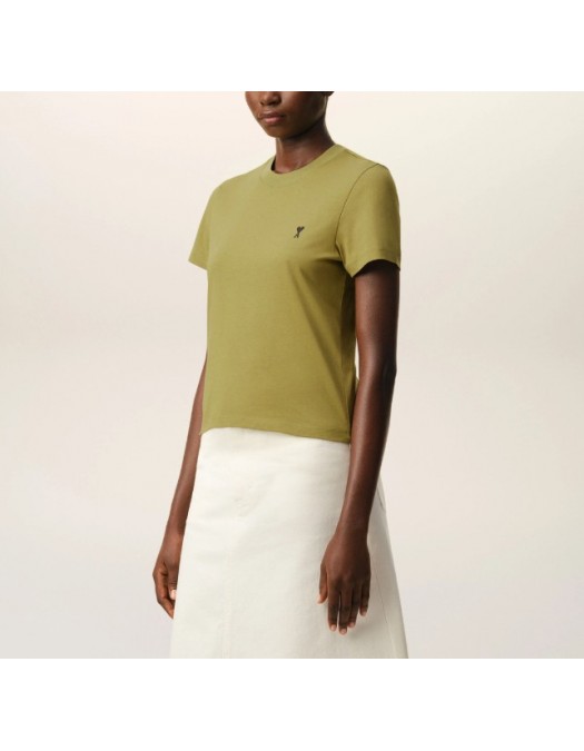 Tricou AMI PARIS, Green Cotton Ami De Coeur Cropped T-shirt - FTS347724A035