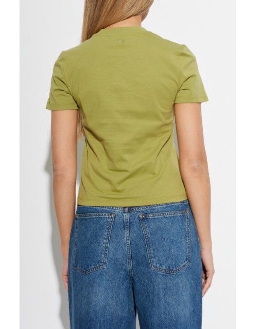 Tricou AMI PARIS, Green Cotton Ami De Coeur Cropped T-shirt - FTS347724A035
