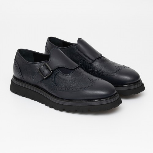 Pantofi GNV, Brogue Monk Strap Style, Navy Blue