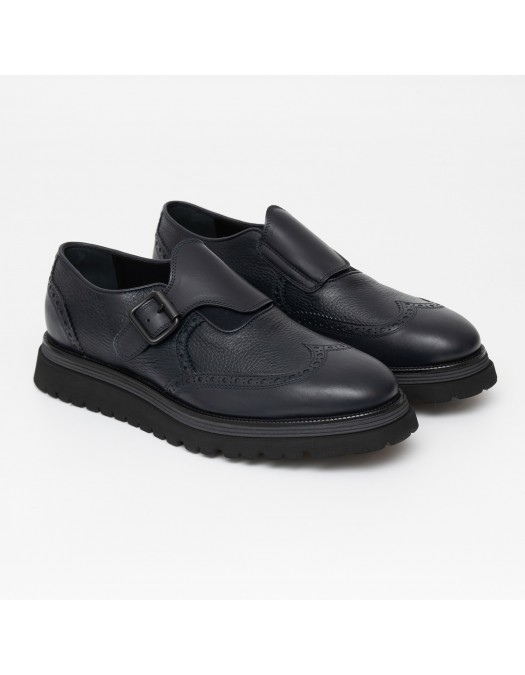 Pantofi GNV, Brogue Monk Strap Style, Navy Blue - G43489BLU