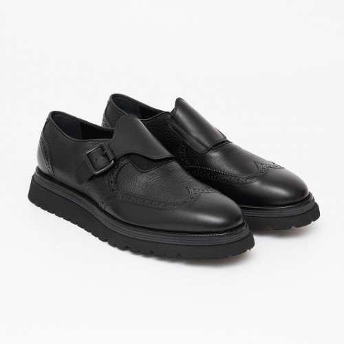 Pantofi GNV, Brogue Monk Strap Style, Black