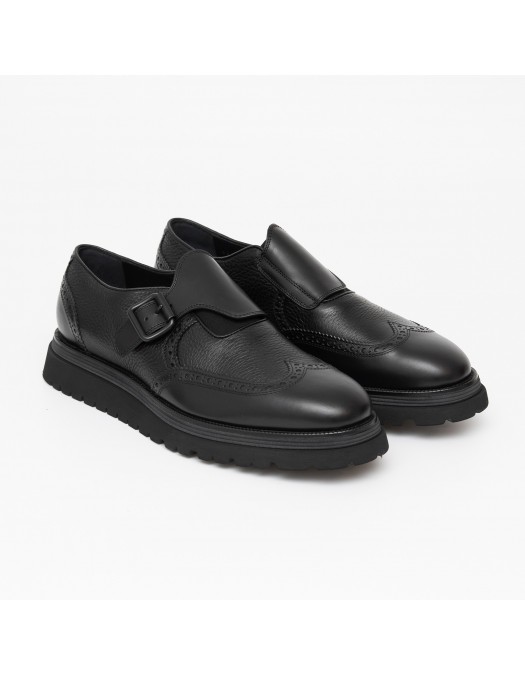 Pantofi GNV, Brogue Monk Strap Style, Black - G43489NERO