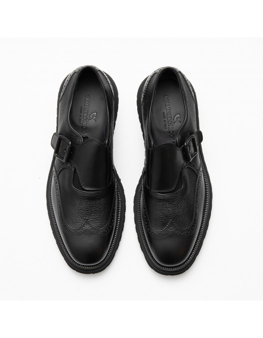 Pantofi GNV, Brogue Monk Strap Style, Black - G43489NERO