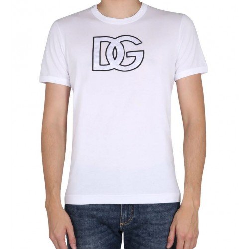 Tricou DOLCE & GABBANA, Black Contour Logo, Alb