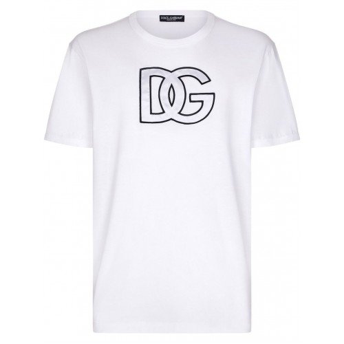 Tricou DOLCE & GABBANA, Black Contour Logo, Alb Tricou DOLCE & GABBANA, Black Contour Logo, Alb