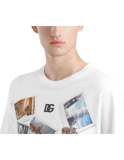 TRICOU DOLCE & GABBANA, Postcard Print, White - G8PN9TG704RW0800 TRICOU DOLCE & GABBANA, Postcard Print, White - G8PN9TG704RW0800