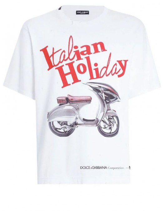 TRICOU DOLCE & GABBANA, Italian Holiday Print, Alb, Slim Fit - G8PN9TG704SW0800