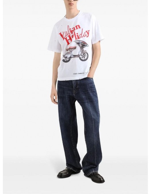 TRICOU DOLCE & GABBANA, Italian Holiday Print, Alb, Slim Fit - G8PN9TG704SW0800