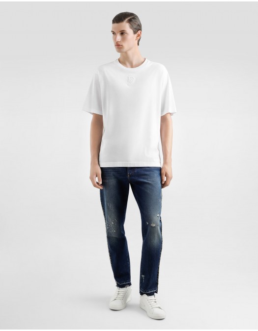 Tricou Dolce & Gabbana, Black DG logo embroidery, Alb - G8PN9ZG7O4EW0800