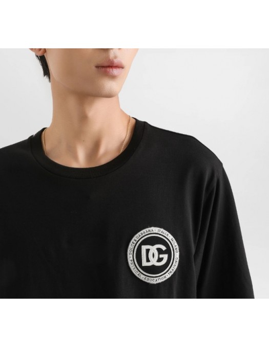Tricou DOLCE & GABBANA, Jersey t-shirt with patch, Black - G8PN9ZG7PZFN0000