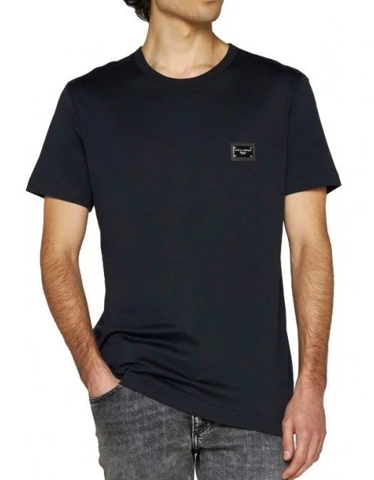 Tricou Dolce & Gabbana, Logo Argintiu, Bleumarin - G8PT1TG7F2IB0665 Tricou Dolce & Gabbana, Logo Argintiu, Bleumarin - G8PT1TG7F2IB0665