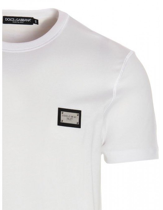 Tricou Dolce & Gabbana, Logo Argintiu, Alb - G8PT1TG7F2IW0800