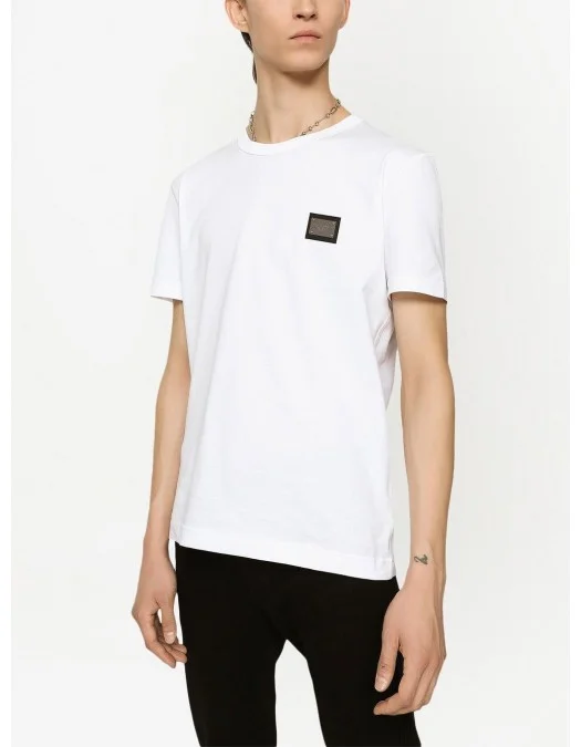 Tricou Dolce & Gabbana, Logo Argintiu, Alb - G8PT1TG7F2IW0800 Tricou Dolce & Gabbana, Logo Argintiu, Alb - G8PT1TG7F2IW0800