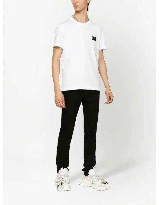 Tricou Dolce & Gabbana, Logo Argintiu, Alb - G8PT1TG7F2IW0800 Tricou Dolce & Gabbana, Logo Argintiu, Alb - G8PT1TG7F2IW0800