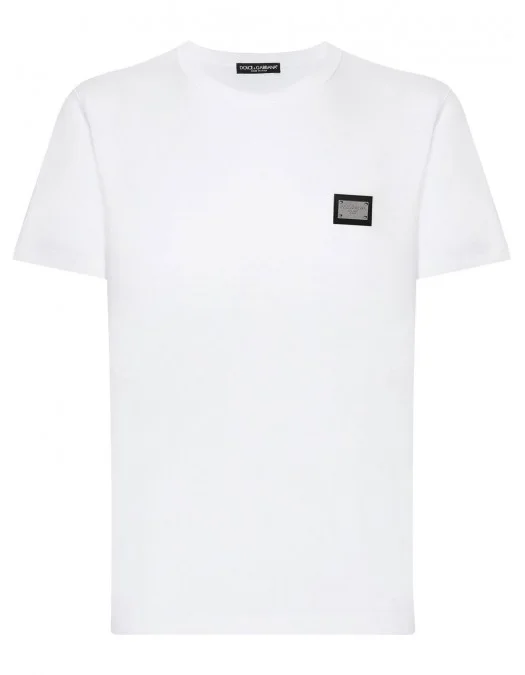 Tricou Dolce & Gabbana, Logo Argintiu, Alb - G8PT1TG7F2IW0800 Tricou Dolce & Gabbana, Logo Argintiu, Alb - G8PT1TG7F2IW0800