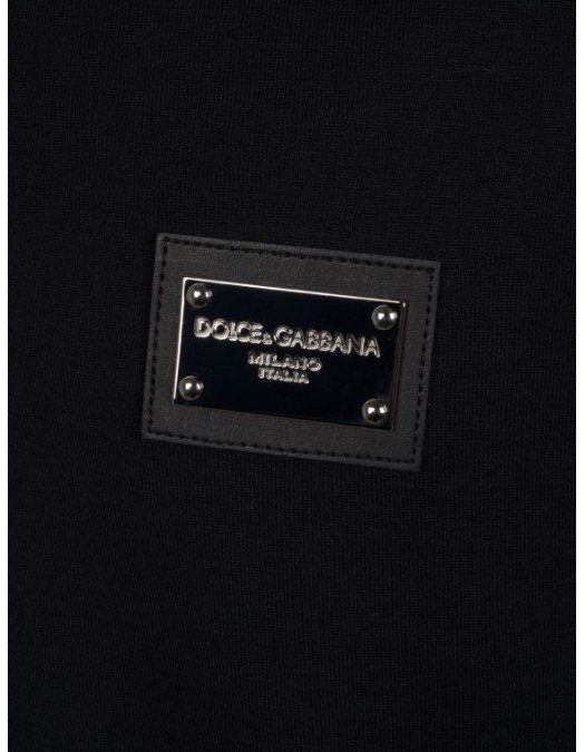 Tricou Dolce&Gabbana, Negru, Guler in V, Logo Atasat - G8PT2TG7F2IN0000