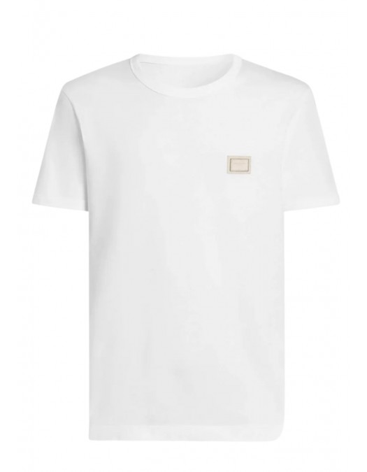 Tricou DOLCE & GABBANA,  Logo New Plate Cotton T-Shirt,White - G8PV1TG7Q1QW0800