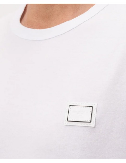Tricou DOLCE & GABBANA,  Logo New Plate Cotton T-Shirt,White - G8PV1TG7Q1QW0800