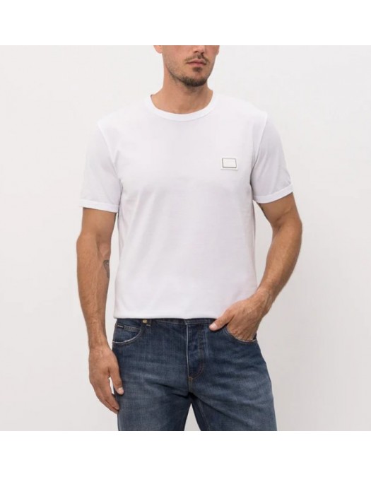 Tricou DOLCE & GABBANA,  Logo New Plate Cotton T-Shirt,White - G8PV1TG7Q1QW0800