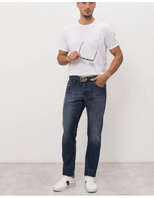 Tricou DOLCE & GABBANA,  Logo New Plate Cotton T-Shirt,White - G8PV1TG7Q1QW0800
