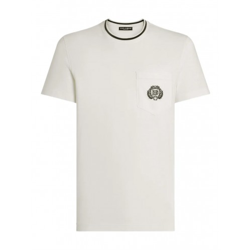 TRICOU DOLCE & GABBANA, Classic, Logo Insert, Chest Pocket, White TRICOU DOLCE & GABBANA, Classic, Logo Insert, Chest Pocket, White