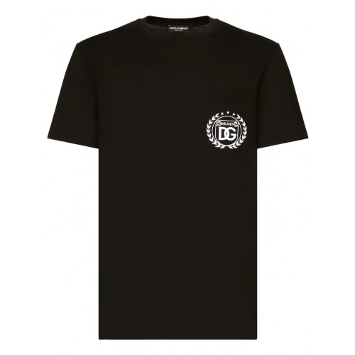 TRICOU DOLCE & GABBANA, White Logo Embroidered, Black TRICOU DOLCE & GABBANA, White Logo Embroidered, Black