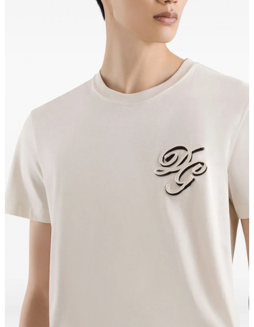 TRICOU DOLCE & GABBANA, Logo Insert, Crew Neck, Beige - G8RN8ZG7PJ0A4567 TRICOU DOLCE & GABBANA, Logo Insert, Crew Neck, Beige - G8RN8ZG7PJ0A4567