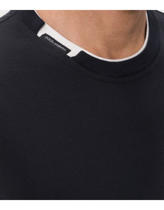 Tricou DOLCE & GABBANA, Cotton t-shirt with contrasting profile - G8TW5TFU7EQB0665