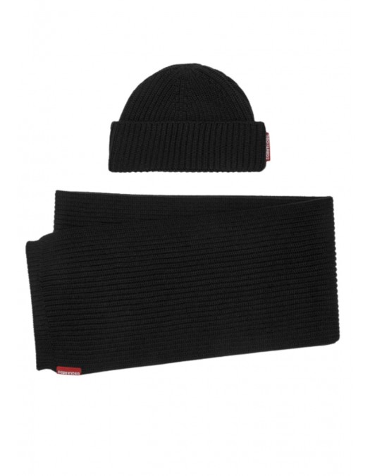 Set Caciula Dsquared2 si Fular Dsquared2, Imprimeu logo, Negru - GBM000301W000012124