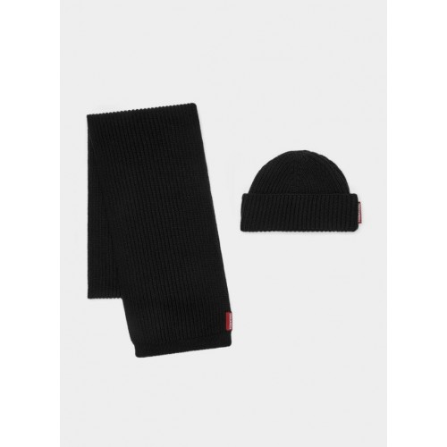 Set Caciula Dsquared2 si Fular Dsquared2, Imprimeu logo, Negru Set Caciula Dsquared2 si Fular Dsquared2, Imprimeu logo, Negru