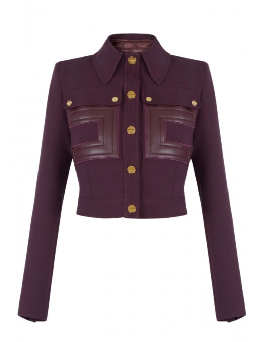 Jacheta ELISABETTA FRANCHI, double-layer crêpe fabric with logo details, Merlot - GI15957E2EA4