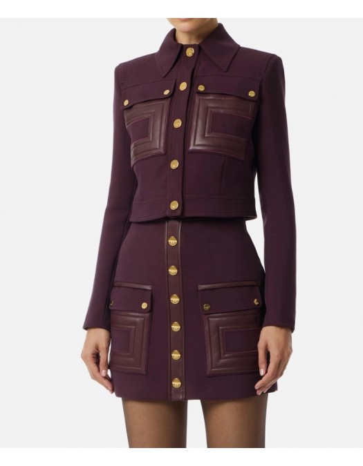 Jacheta ELISABETTA FRANCHI, double-layer crêpe fabric with logo details, Merlot - GI15957E2EA4